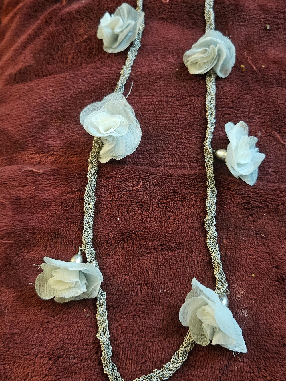 Kate Spade Silver Chain Necklace with Light Blue Fabric Flower Accents